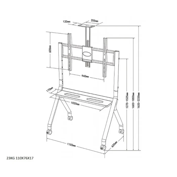 87392116 AZTECH FD580 TV Trolley Stand for 55''–100'' TVs Sketch
