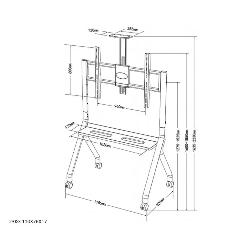 87392116 AZTECH FD580 TV Trolley Stand for 55''–100'' TVs Sketch