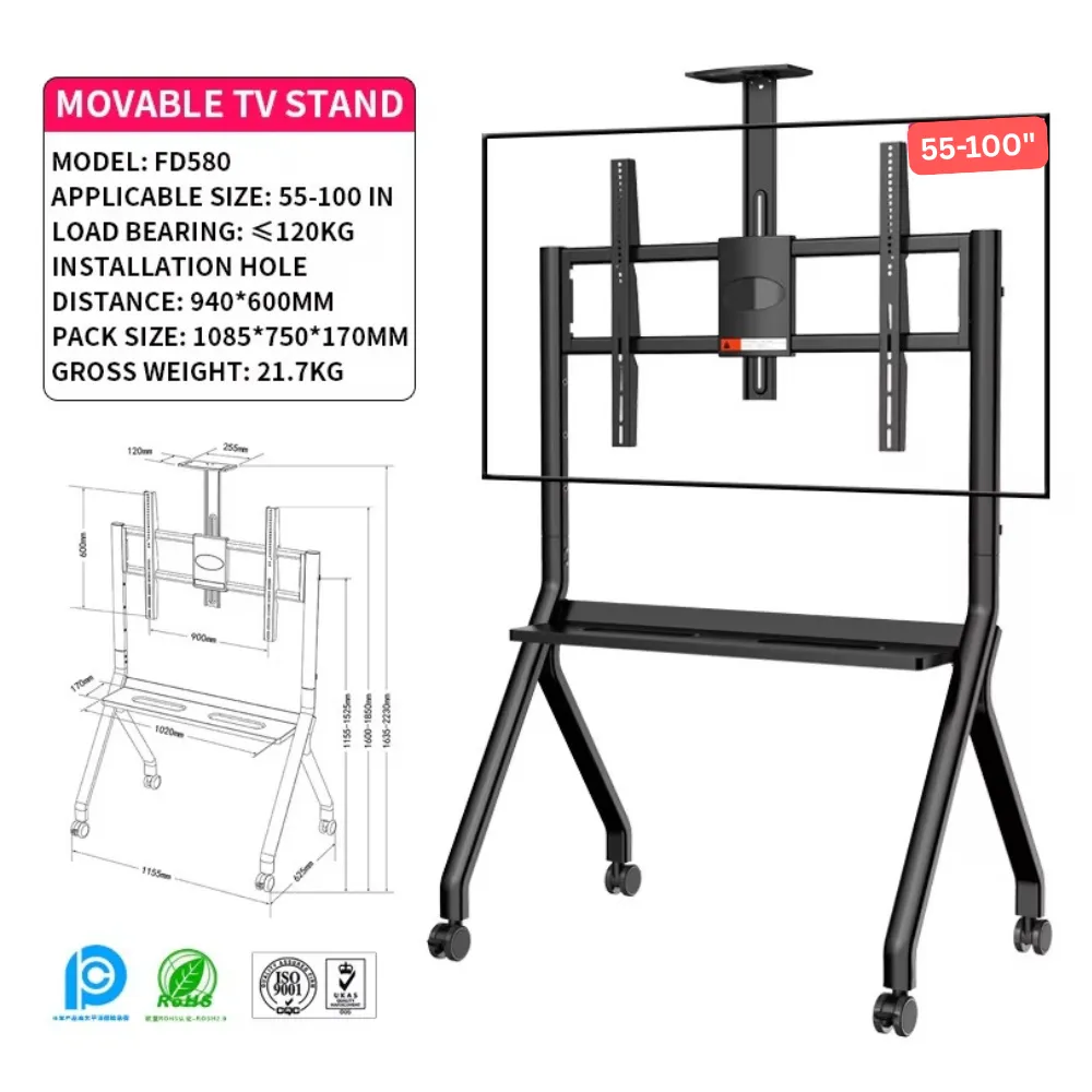 87392117 AZTECH FD580 TV Trolley Stand for 55''–100'' TVs Compatibilty
