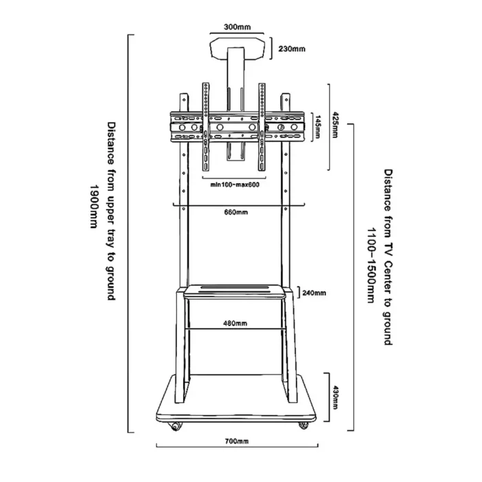 Heavy-Duty Steel TV Trolley Stand with Shelf (SH 75B FS) – Fits 32” to 75” TVs