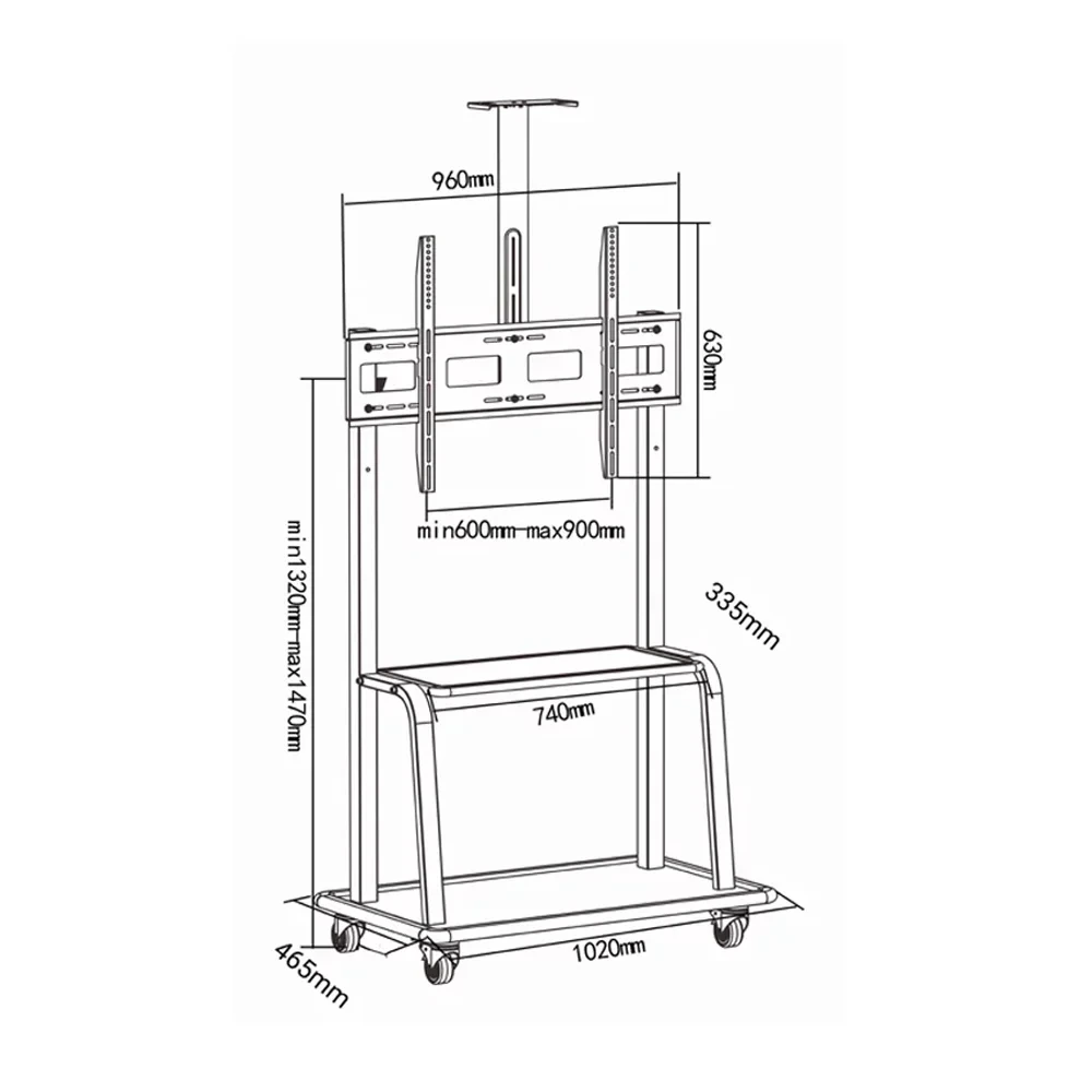 Best Floor Stands4d76ad0ed848268837440b8a9730b4fc Heavy Duty Mobile TV Cart (55–100) – DG 110B FS Sketch