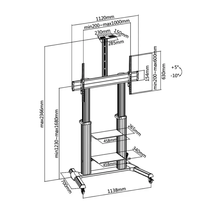 Height Adjustable Ultra-Large TV Stand With Crank Handle Sketch