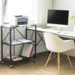 Foldable 3-Tier Metal Storage Shelf with Wheels in Kitchen Setup
