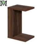 Wooden C-shaped sofa side table in walnut finish – Masheera Interiors