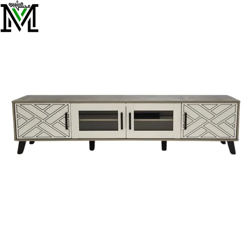 Dual-Tone Wooden TV Console with Geometric Design – Masheera GeoLine