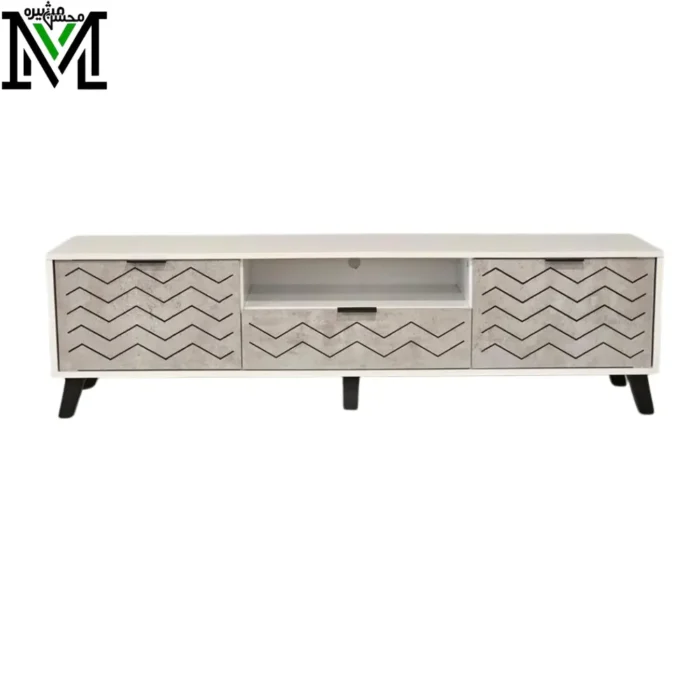 Modern TV Stand with Chevron Cabinets and Drawer – ZigMax Series Modern TV Stand with Chevron Cabinets and Drawer – ZigMax Series