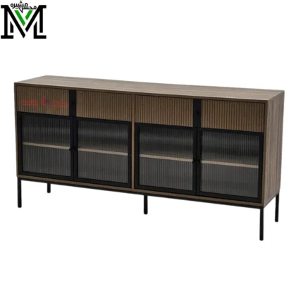 Masheera Modern Sideboard – Fluted Wood & Ribbed Glass Cabinet