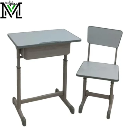 School Desk and Chair Set - Grey Adjustable Legs