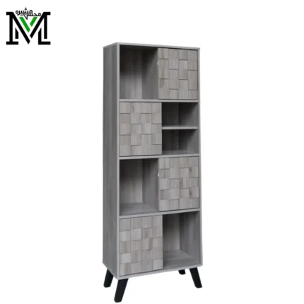 Masheera wooden bookcase WHM 894 – vertical bookshelf with open and closed shelving