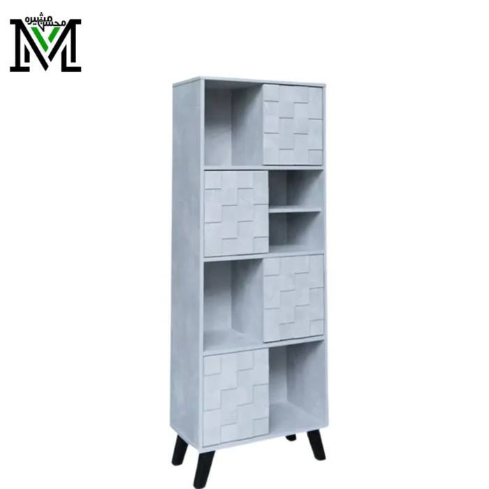 Textured oak finish and metal legs for durable, contemporary design. Masheera tall book shelf with black metal legs – compact vertical storage unit