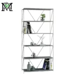 Modern industrial shelving unit with grey wood shelves and black metal frame – 4-tier storage rack by Masheera in Riyadh