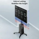 Ergonomic motorized TV floor stand showing height adjustment range 1200–1500 mm