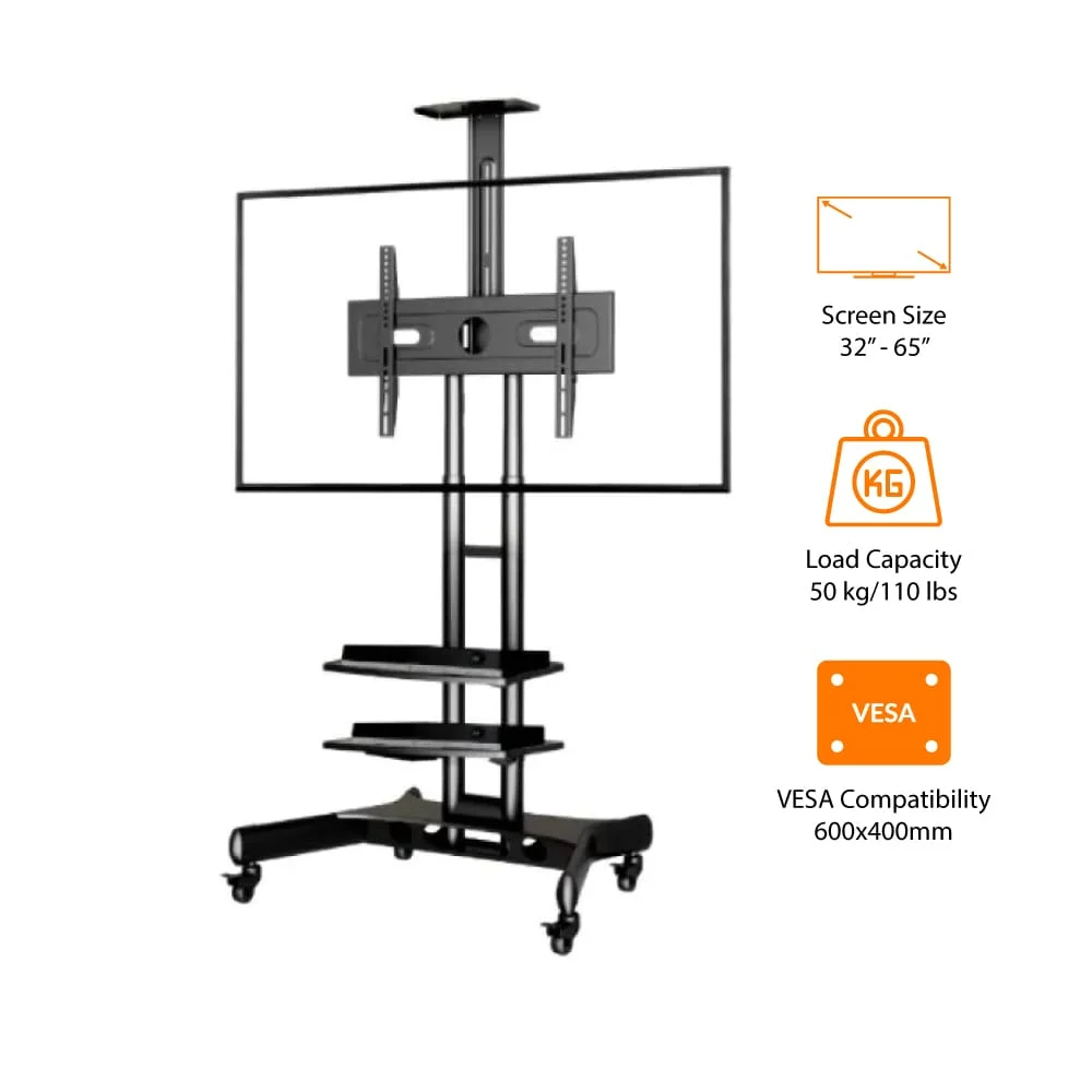 Heavy-Duty TF-1500S TV Trolley with Dual Shelf in Riyadh (حامل تلفزيون للمساحات الكبيرة)