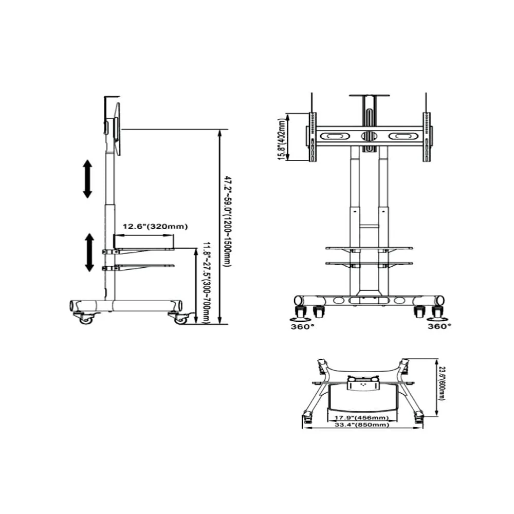 Dual Shelf Mobile TV Stand for Large TVs in Riyadh (حامل شاشة مع رفوف إضافية)