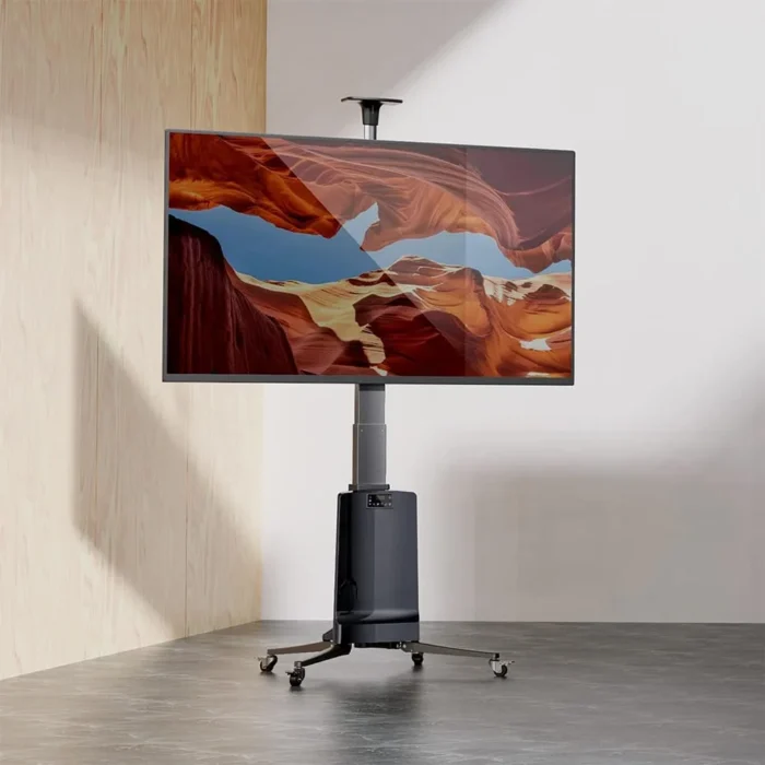 NB-TW85B electric mobile TV cart used in conference room setup in Riyadh (حامل شاشة للمناسبات)