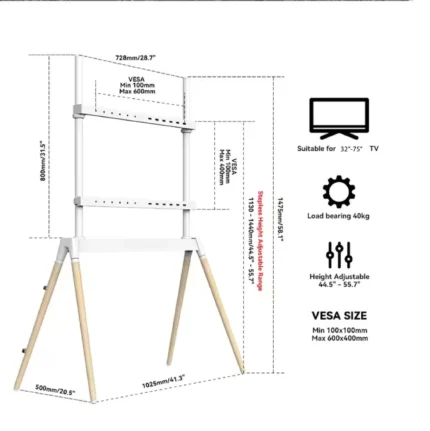 BEETEC TF-FS102W tripod TV floor stand for 32–75 inch screens in Riyadh