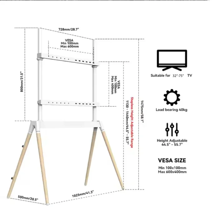 BEETEC TF-FS102W tripod TV floor stand for 32–75 inch screens in Riyadh