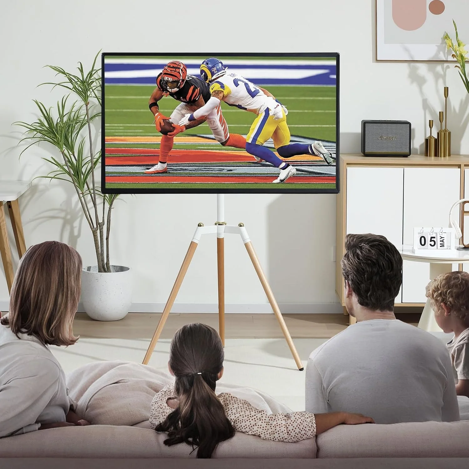 FS109W_8 Wooden easel TV stand with adjustable height in Riyadh (ستاند تلفزيون ثلاثي)