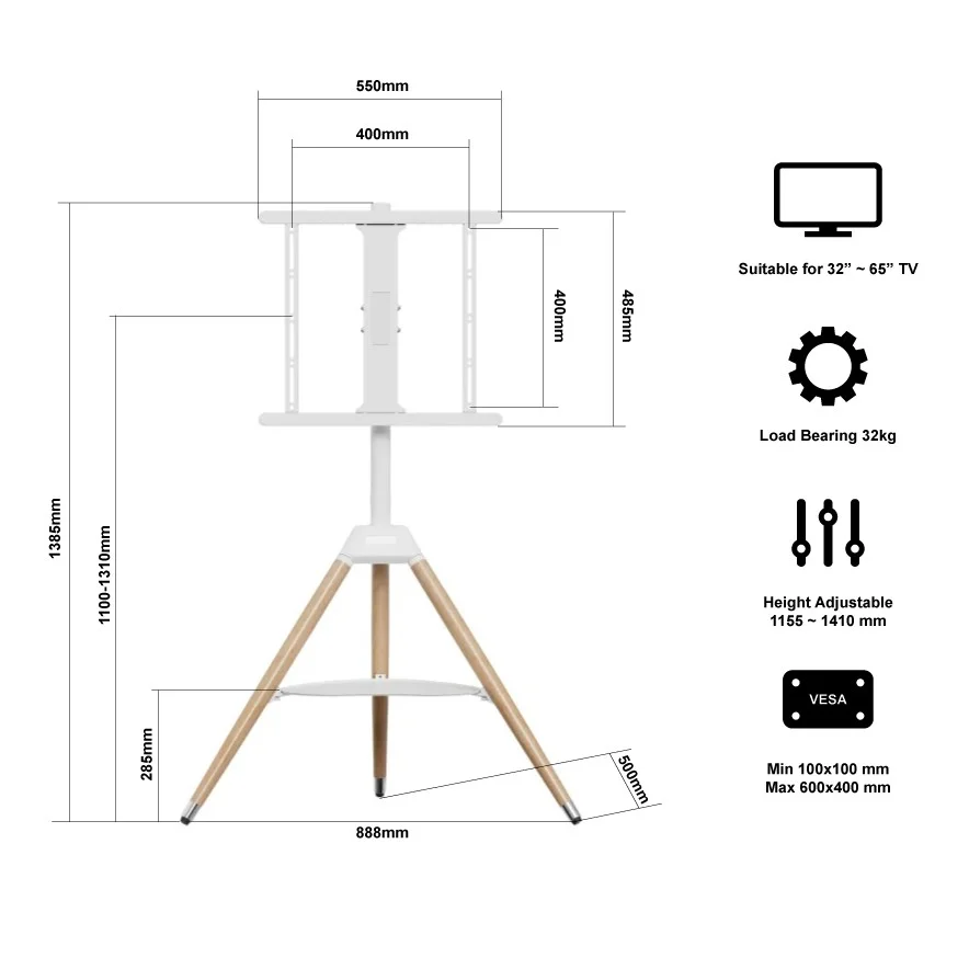 Adjustable height BEETEC TF-FS65W TV stand in Riyadh (ستاند شاشة ثلاثي)