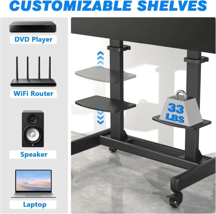 Side view of Rfiver MT5005 heavy-duty TV display cart