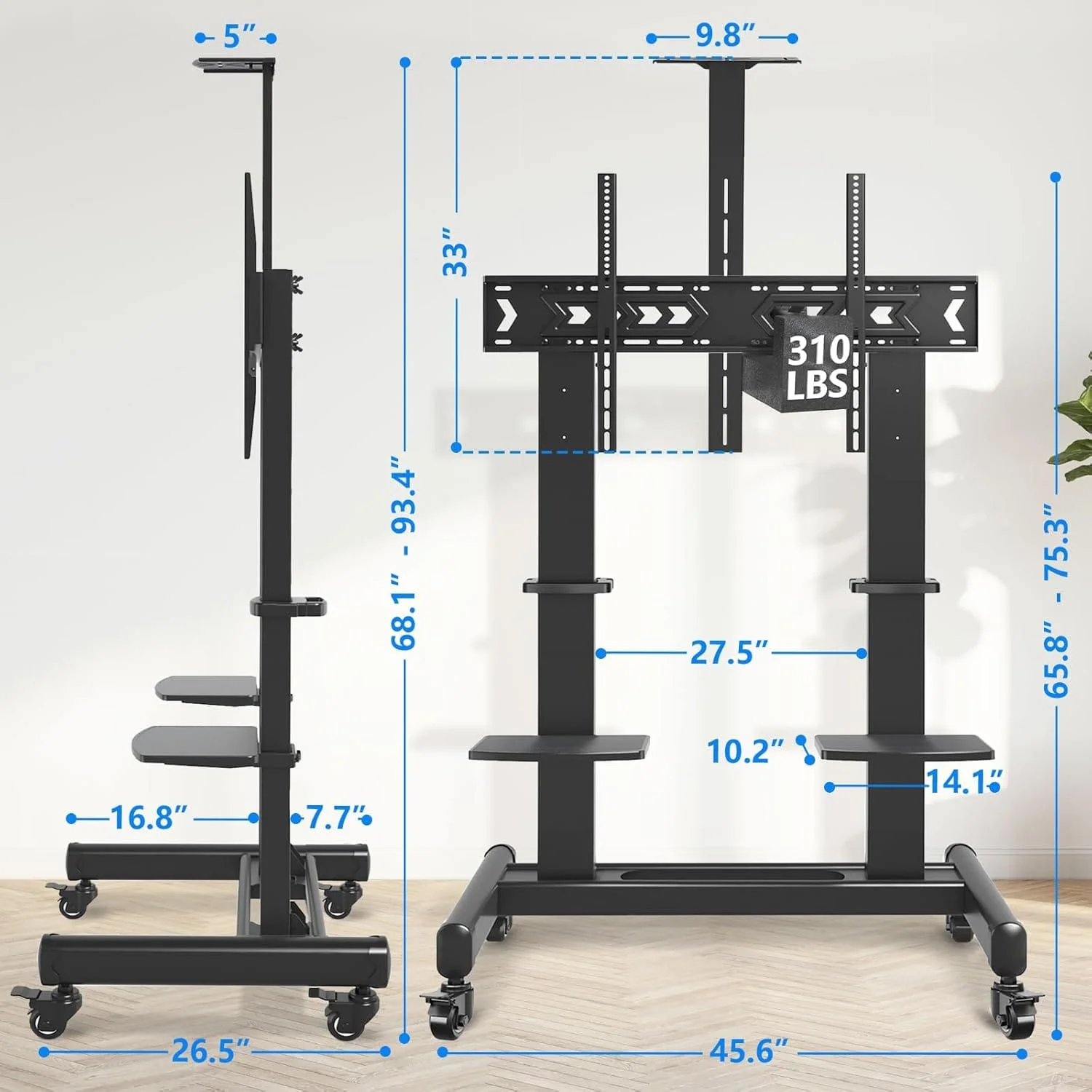 AV shelf detail on Rfiver MT5005 cart for routers and PCs