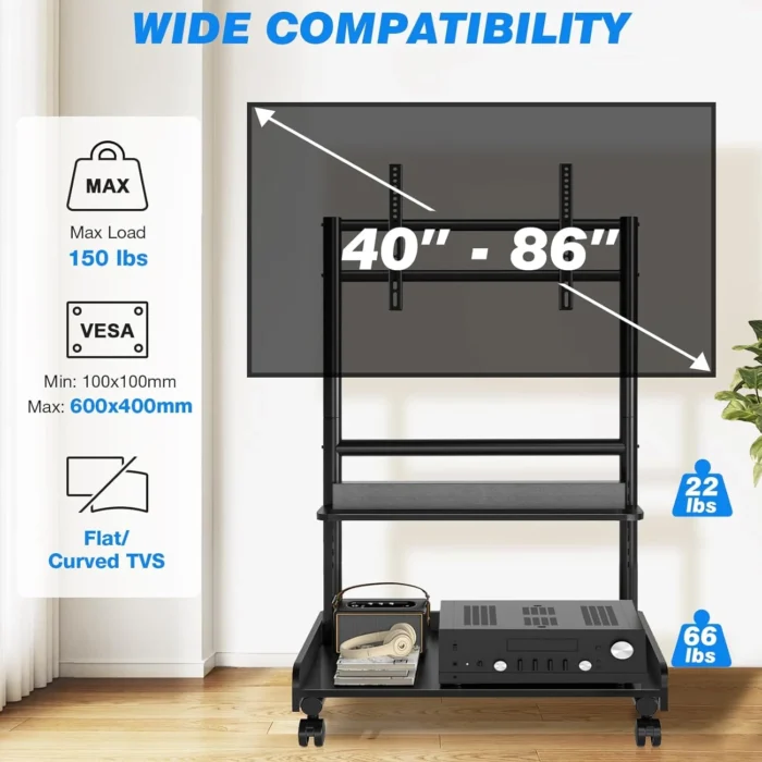 Heavy-duty Rfiver MT7001 mobile TV cart for offices and schools