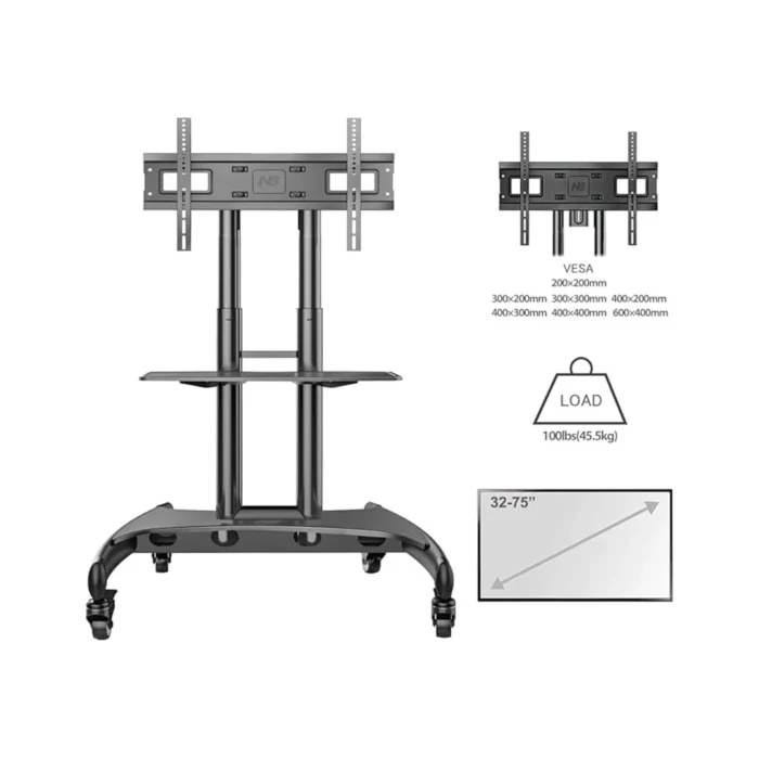 NB AVA1500-60-1P TV cart showing height adjustment range in Riyadh