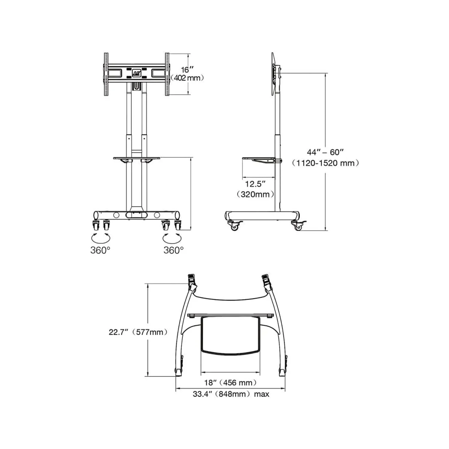 Front view of NB AVA1500-60-1P mobile TV trolley in Riyadh