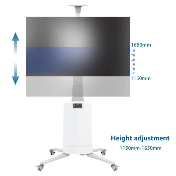 Adjustable height demonstration of TW85 motorized TV trolley
