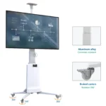 TW85 mobile TV stand showing lockable castors and mobility