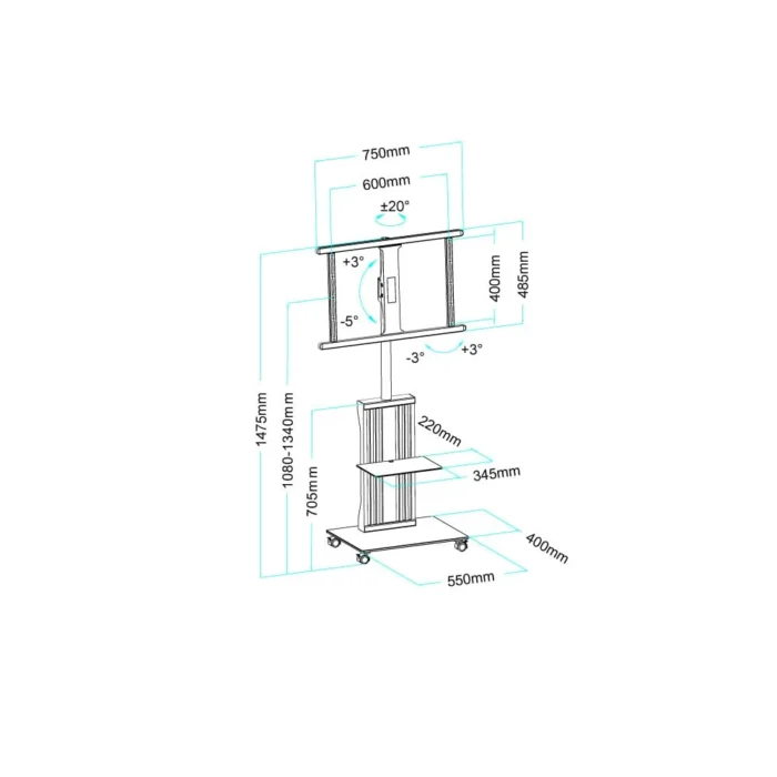 Adjustable mobile TV cart TF-FS3275B for home and office use