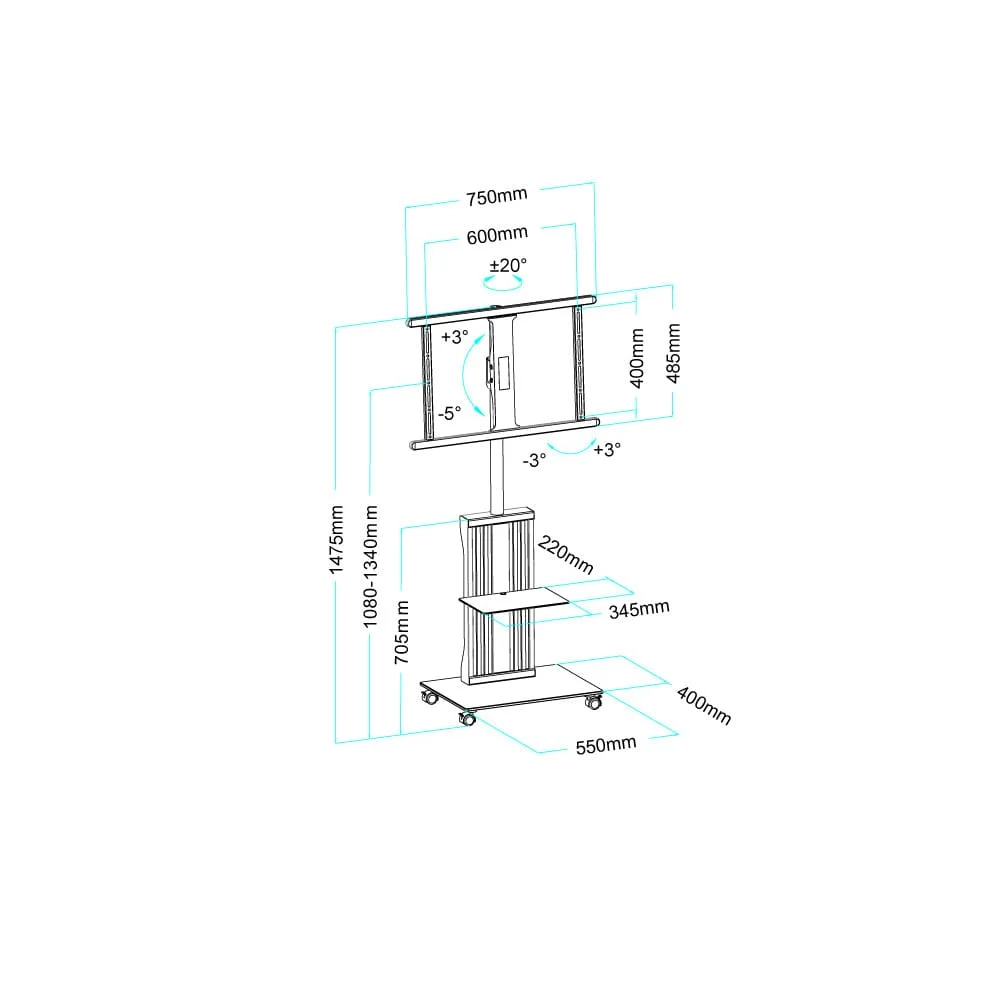 Adjustable mobile TV cart TF-FS3275B for home and office use
