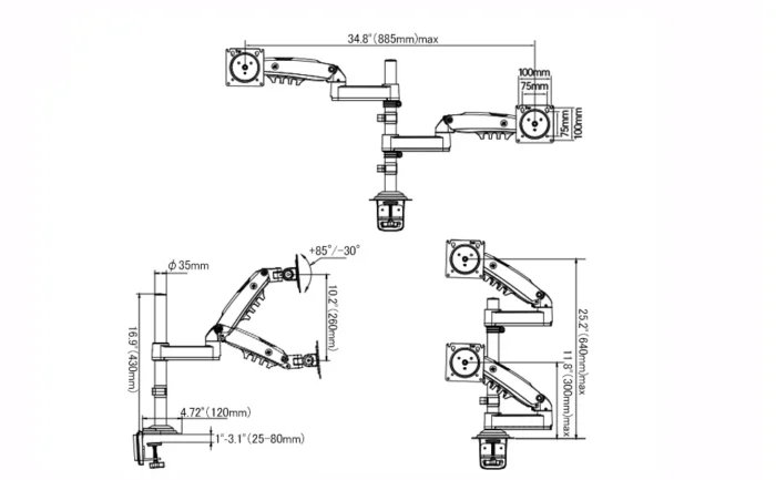 Modern grey black monitor arm desk mount for corporate workstations Riyadh