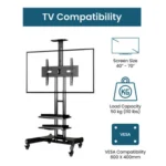 Portable TV stand with storage shelves for media devices