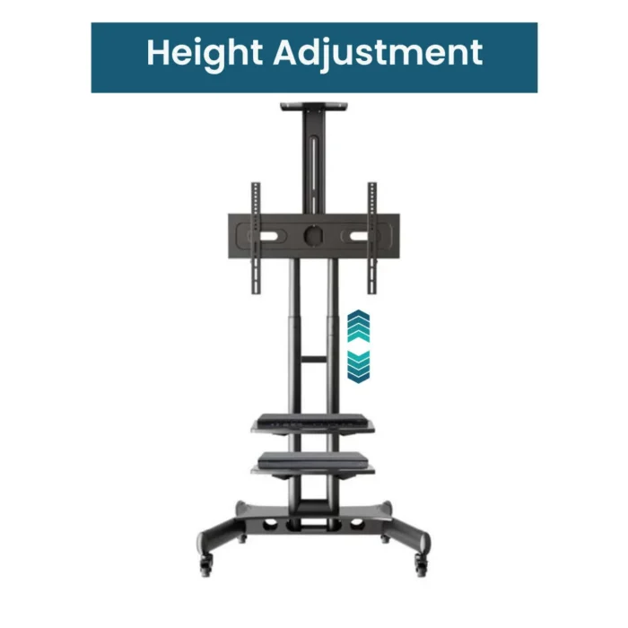 1500S-Height-adjustment(2) Professional rolling TV stand for offices and conference rooms