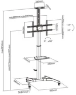 rolling tv cart with equipment shelf and camera rack