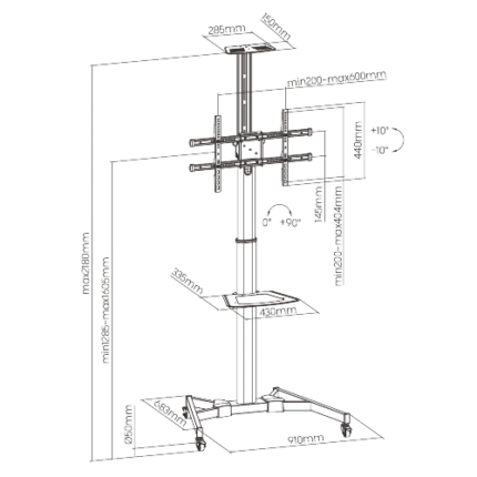 mobile television stand for smart tv display