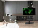 durable tv stand with black tempered glass shelves
