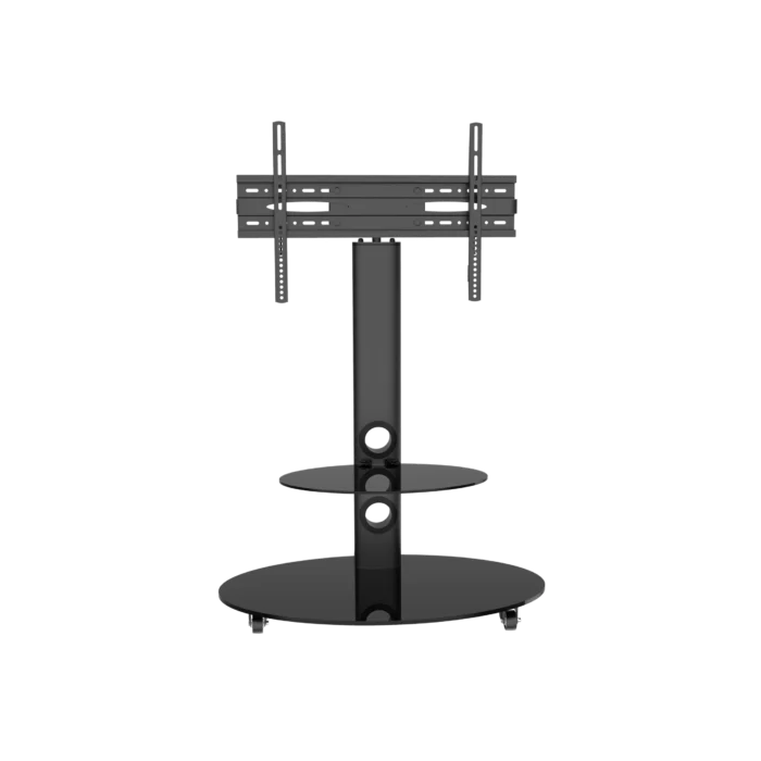 modern black glass tv floor stand for 65 inch tv in Riyadh