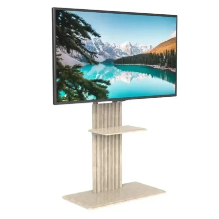 Mobile TV floor stand with wheels and wooden shelf for 32 to 70 inch screens in Riyadh