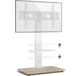 Modern slim steel TV floor stand for 40 to 85 inch screens premium design in Riyadh Saudi Arabia