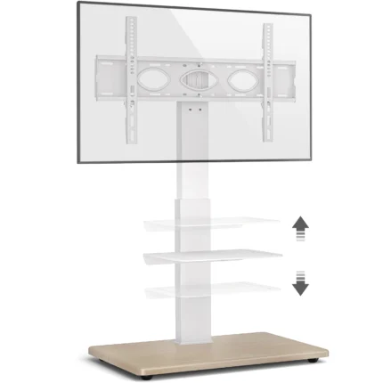 Modern slim steel TV floor stand for 40 to 85 inch screens premium design in Riyadh Saudi Arabia