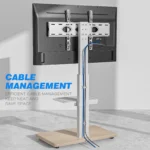 Floor TV stand designed for flexible placement without wall mounting