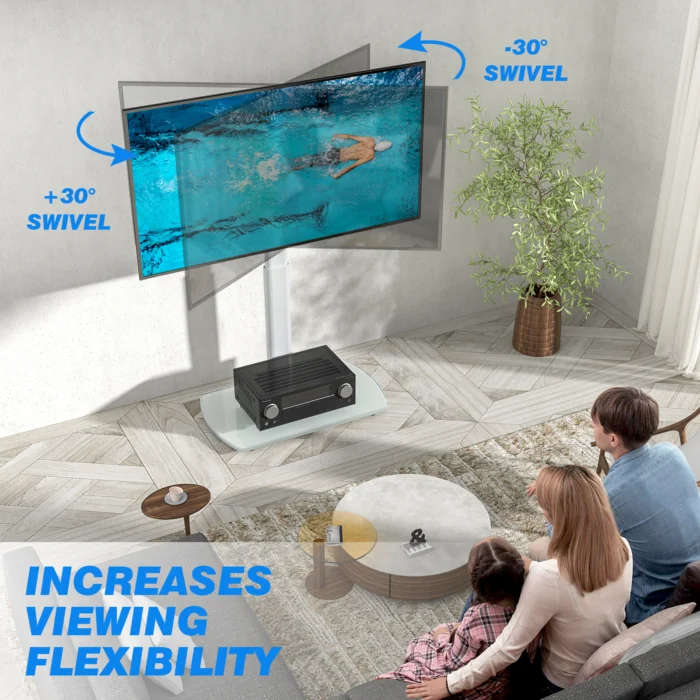 HMD-1506-image-5 Floor standing TV mount with swivel feature for better viewing angles in living rooms
