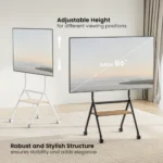 Floor TV stand designed for flexible placement without wall mounting