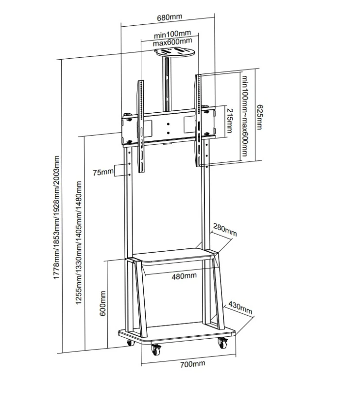 industrial tv stand made with cold rolled steel
