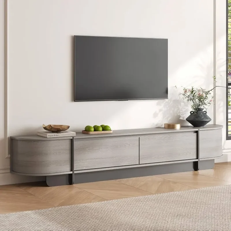 TV console with television and media equipment