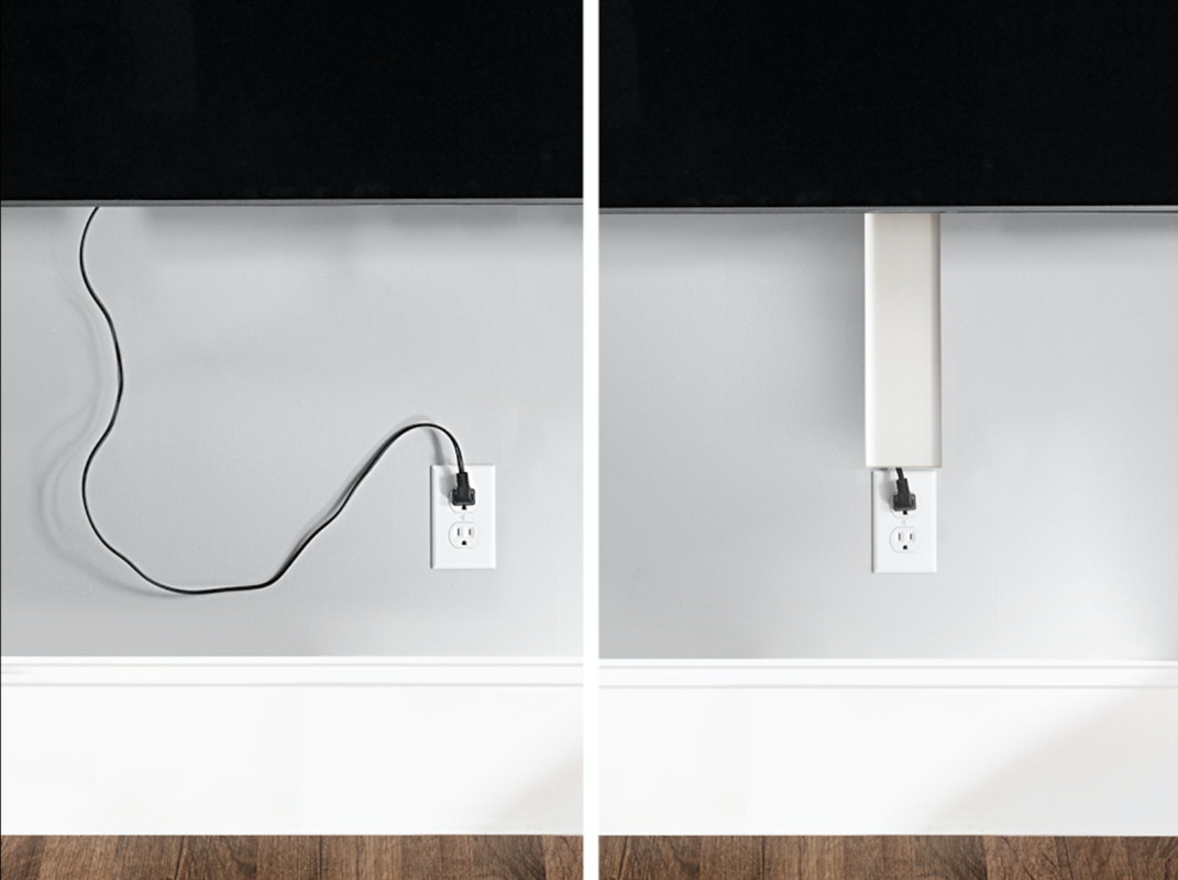 TV cable management with concealed and surface-mounted cable routing