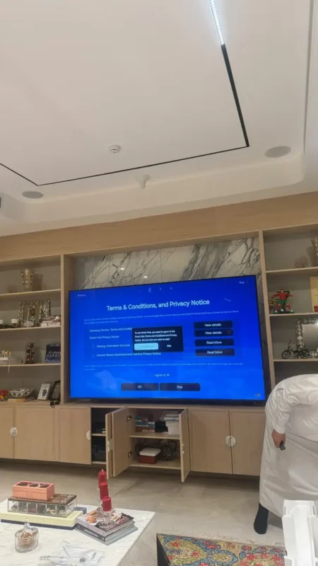 TV installation on marble wall in Riyadh