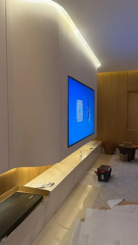 TV installed on decorative TV wall in Riyadh